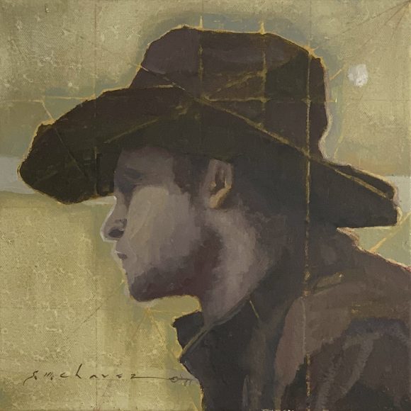 Young cowboy profile painted in oil