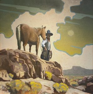 lost cowboy with his horse painting