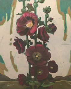 Painting of Hollyhocks